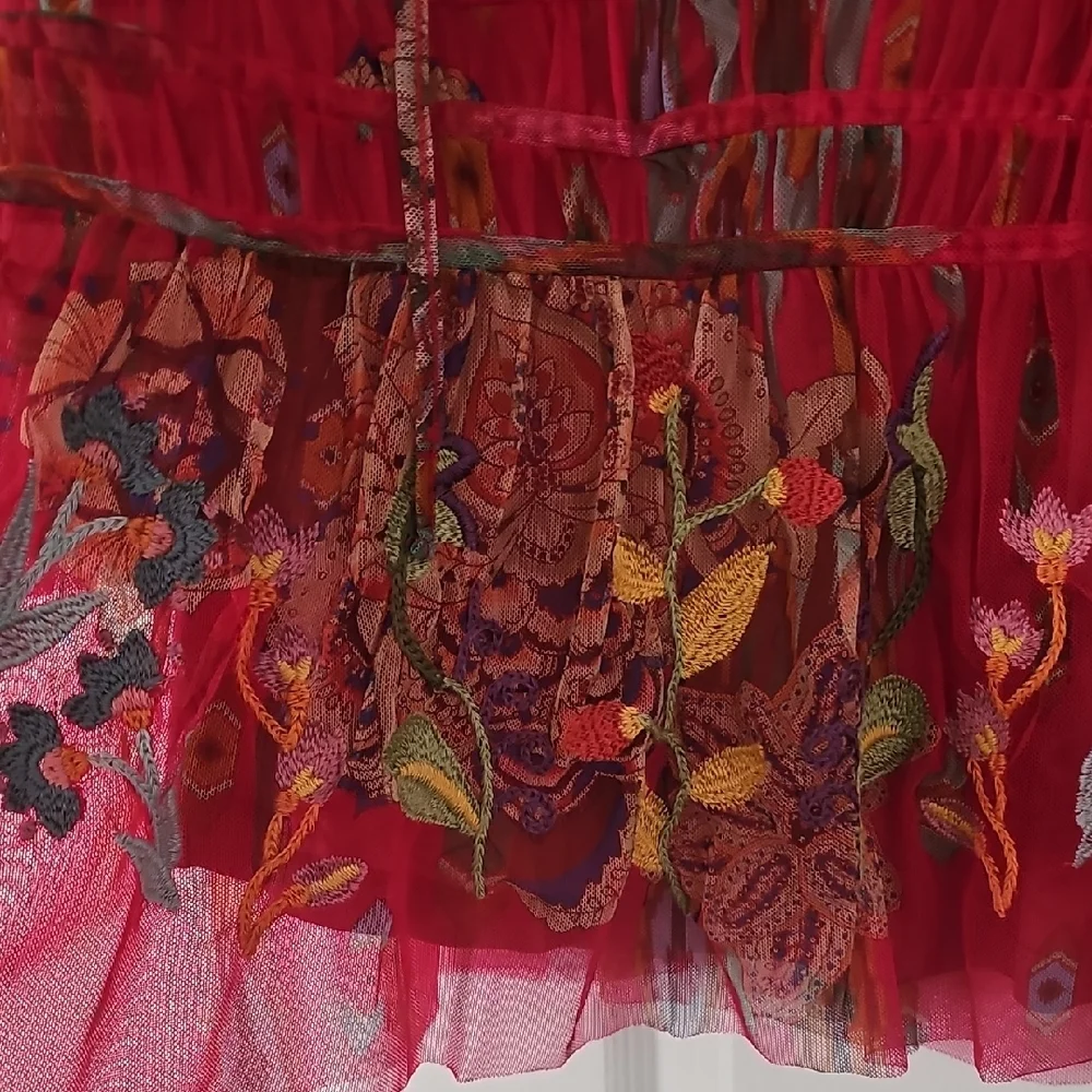 Johnny Was Vibrant Red Embroidered Blouse - Picture 3 of 4